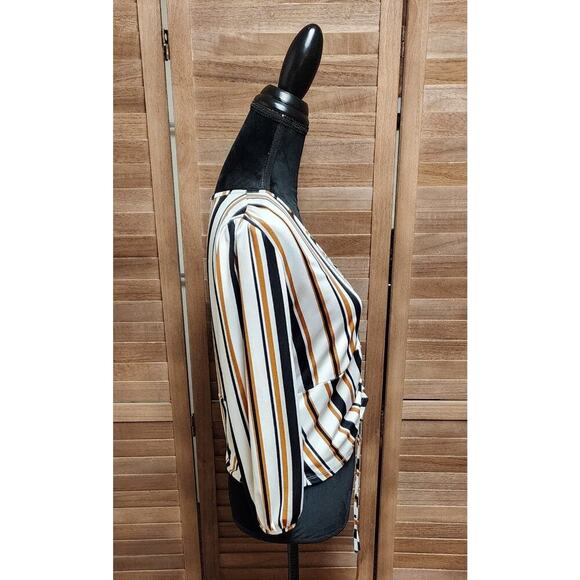 Lavish Womens Striped Balloon Sleeve, Front Tie, Cropped Top Size Medium Blouse - Picture 3 of 7